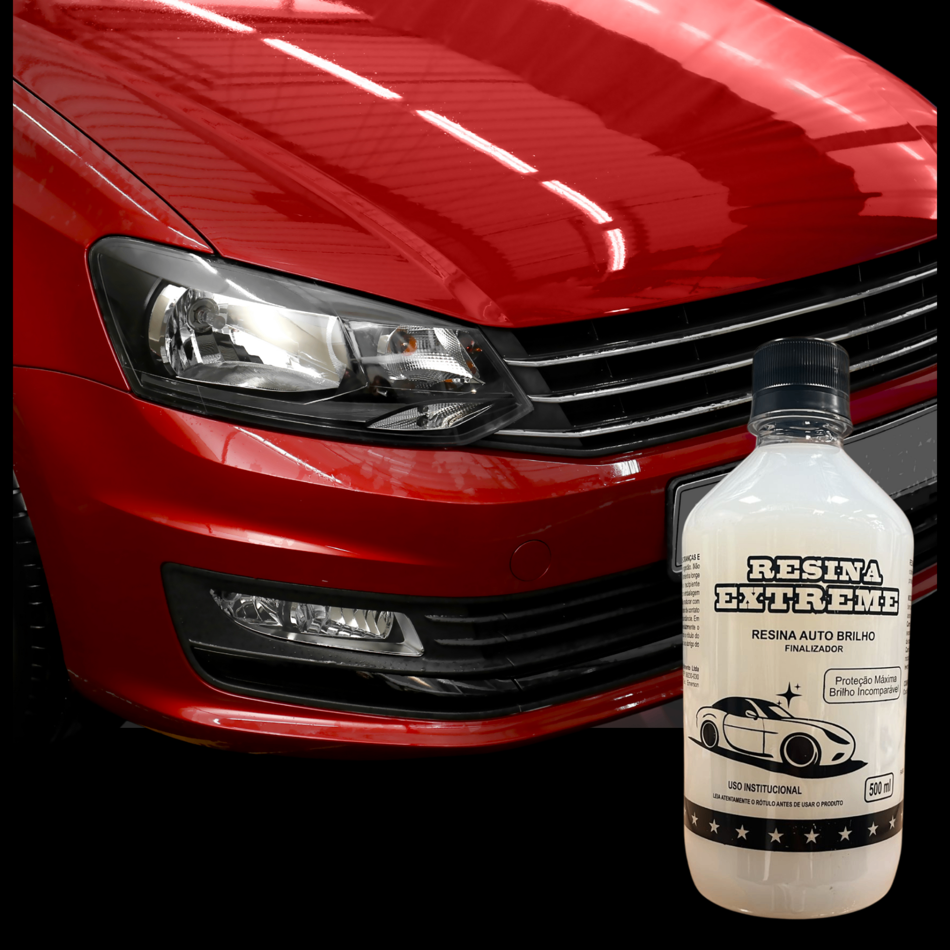 Carro vermelho com brilho impecável após aplicação da Resina Extreme